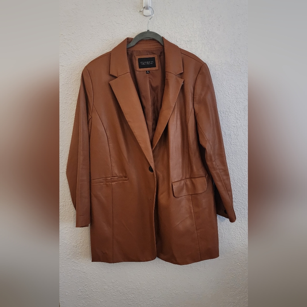 ELOQUII Oversized Faux Leather Blazer
